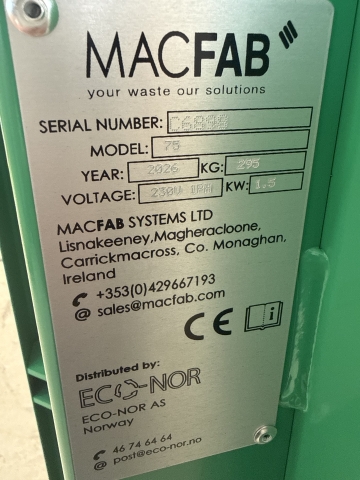 MacFab 75 selges til redusert pris pga mindre fraktskade - ECO-NOR AS