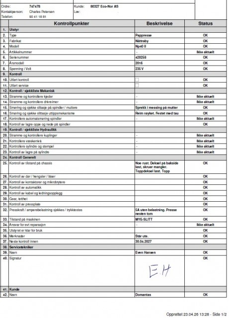 Nättraby NP40-ll Serienummer 420258 - 2016 modell selges til selvkost - Pappresse - ECO-NOR AS